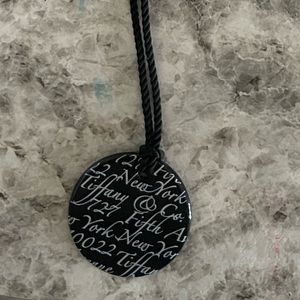 Tiffany & Co. Black Ireland Bone China Notes Pendant, Silk Cord Necklace